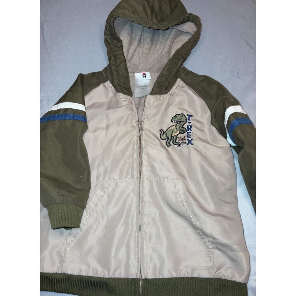 Hoodie‎ T-Rex Dinosaur Embroidered Jacket for Kids 4T Olive Green Khaki